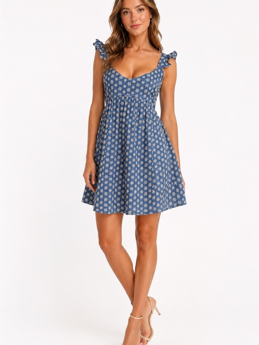 Lalavon Blue Floral Mini Dress Large